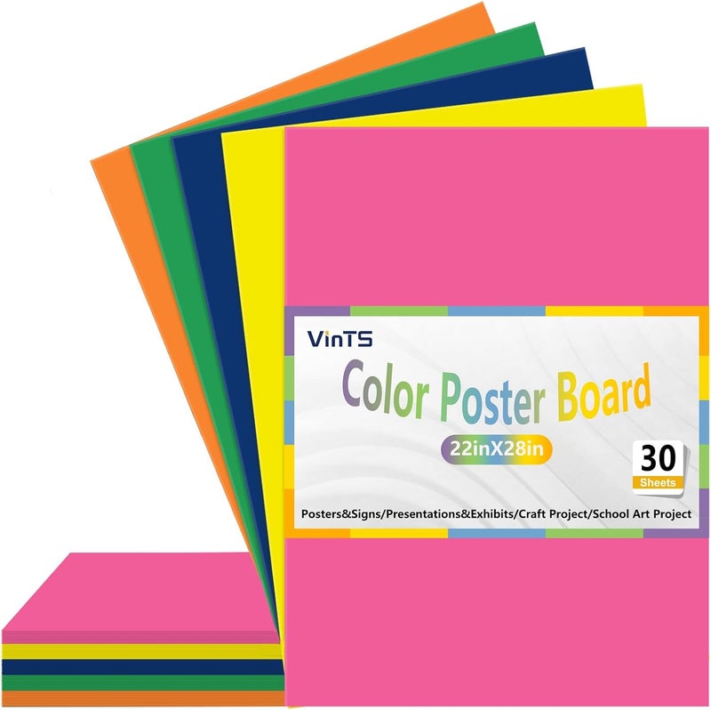 VinTS 30Pcs Poster Board,22x28 Colored Poster Paper,Assorted Colors Poster Board Bulk for Art Display Board,Classroom Use,School Craft Project,Presentation Drawing - Image 1